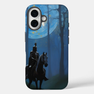 Mysterious Black Knight in the Moonlit Forest iPhone 16 Case