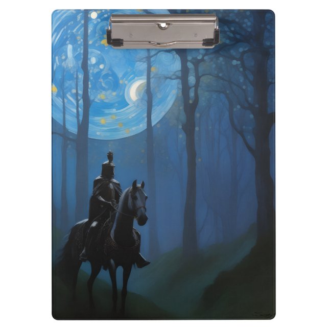 Mysterious Black Knight in the Moonlit Forest Clipboard (Front)