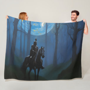 Mysterious Black Knight in the Moonlit Forest Fleece Blanket