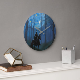 Mysterious Black Knight in the Moonlit Forest Large Clock