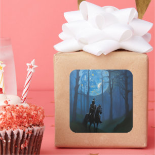 Mysterious Black Knight in the Moonlit Forest Square Sticker