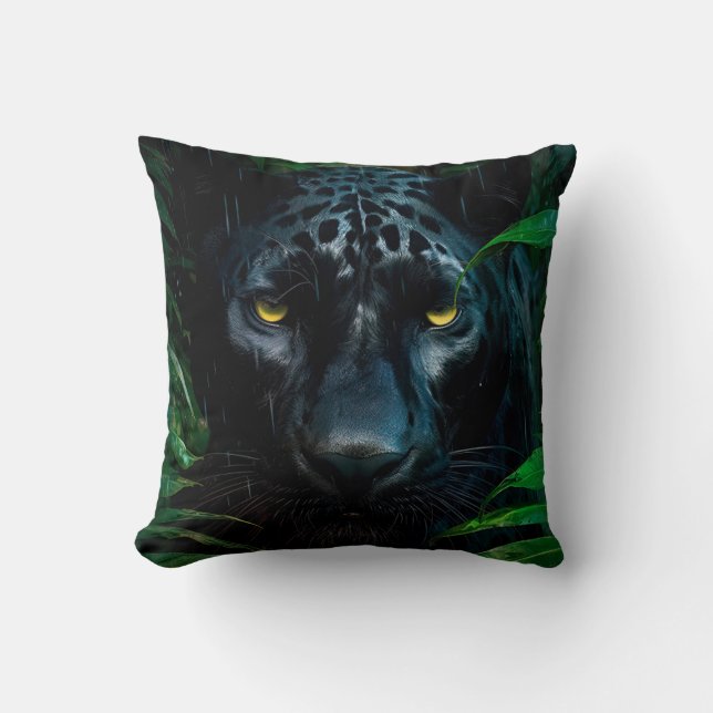 Mysterious Black Panther Jungle Wildlife Design Cushion (Front)