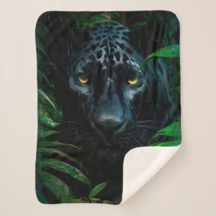 Mysterious Black Panther Jungle Wildlife Design Sherpa Blanket