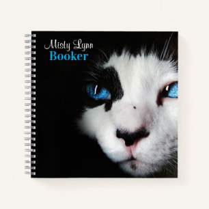 Mysterious Blue Eyed Tuxedo Cat Notebook