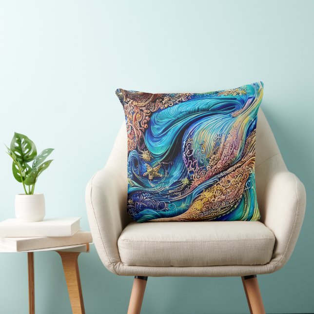 Mysterious Blue Waves Swirls Hidden Eye Abstract Cushion (Chair)