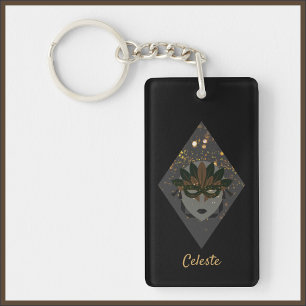 Mysterious Bronze and Black Glitter Masquerade Key Ring