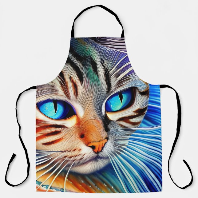 Mysterious Cat Blue Ocean Wave Surrealism  Apron (Front)
