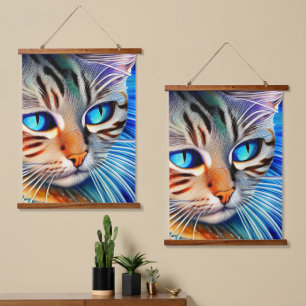 Mysterious Cat Blue Ocean Wave Surrealism Hanging Tapestry