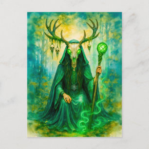 Mysterious Celtic druidess with antler mask Holiday Postcard