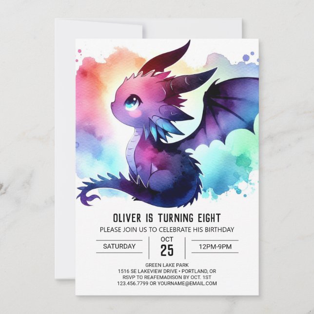Mysterious Dragon Birthday Customisable Invitation (Front)