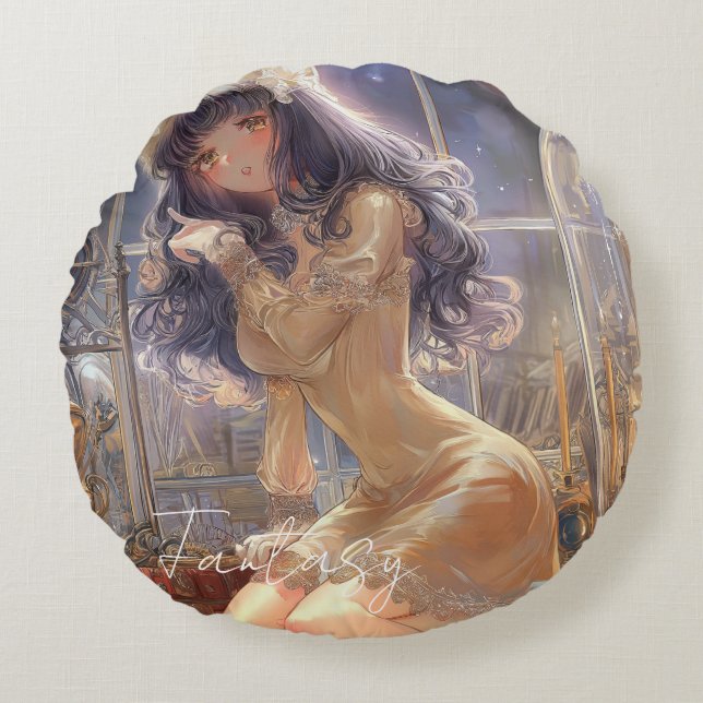Mysterious Fantasy Girl - Gothic Art Aesthetic Round Cushion (Front)
