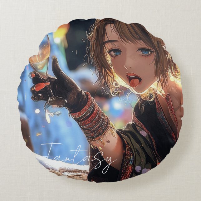 Mysterious Fantasy Girl - Gothic Art Aesthetic Round Cushion (Front)