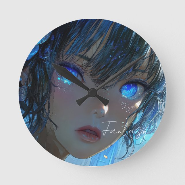 Mysterious Fantasy Girl - Ocean Art Aesthetic Round Clock (Front)