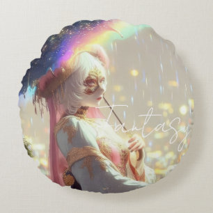 Mysterious Fantasy Girl - Ocean Art Aesthetic Round Cushion