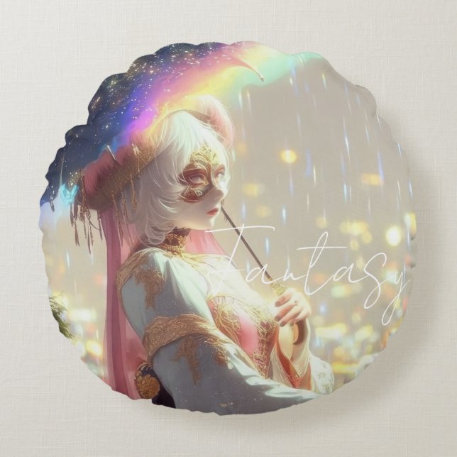 Mysterious Fantasy Girl - Ocean Art Aesthetic Round Cushion (Front)