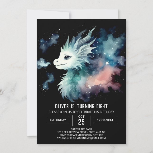 Mysterious Fire Breathing Dragon Birthday Invitation (Front)