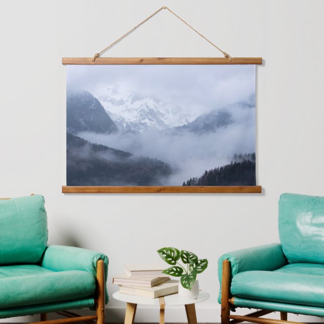 Mysterious fog rolling through layers of hills hanging tapestry (Living Room)