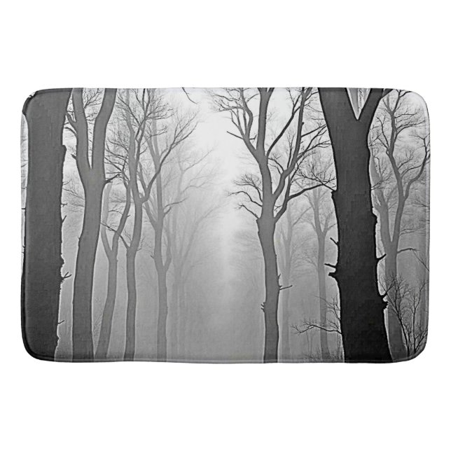 Mysterious Foggy Forest Path Bath Mat (Front)