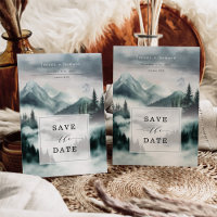 Mysterious Foggy Mountain Forest Save the Date