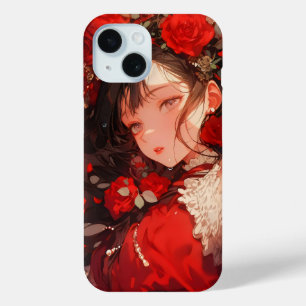 Mysterious Girl in Red Anime iPhone 15 Case