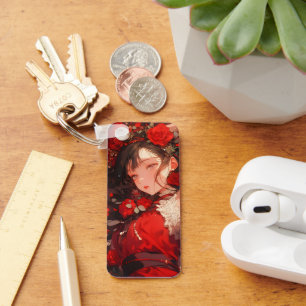 Mysterious Girl in Red Anime Key Ring