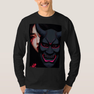 Mysterious Girl with Oni Mask Dark Japanese Horror T-Shirt
