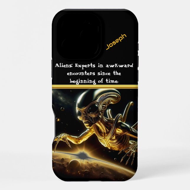 Mysterious Golden Alien Exploring Distant Planets iPhone Case (Back)