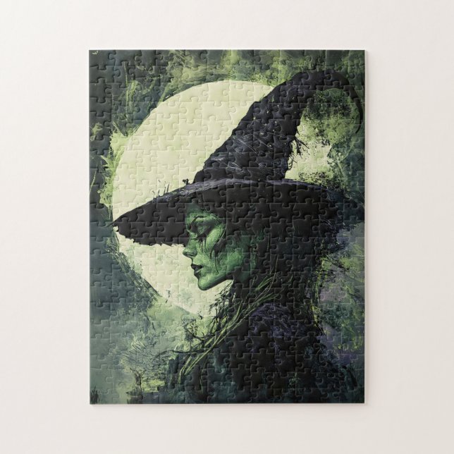 Mysterious Green Witch Full Moon Jigsaw Puzzle (Vertical)