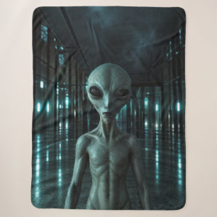 Mysterious Grey Alien Sherpa Blanket