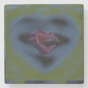 Mysterious hearts art design dark misty colours stone coaster
