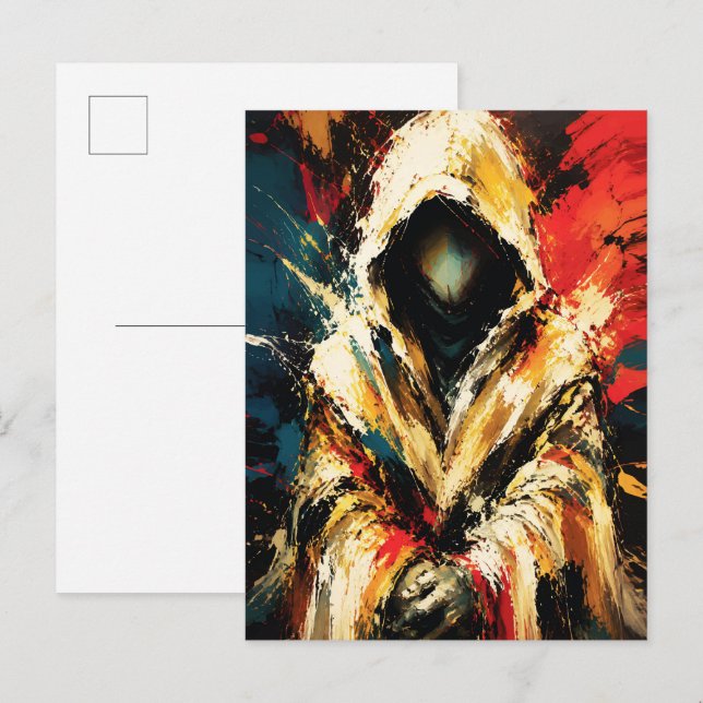Mysterious Hooded Figure – Bold Abstract Postcard (Front/Back)