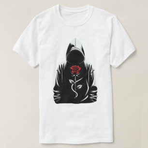 Mysterious Hooded Figure with Red Rose – Dark Love T-Shirt