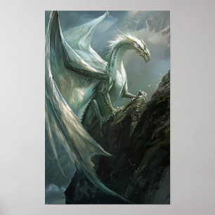 Mysterious Large White Dragon Poster