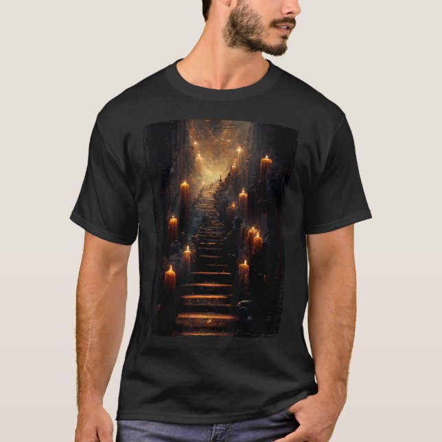 Mysterious Magical Stairway To Oblivion AI Art T-Shirt (Front)