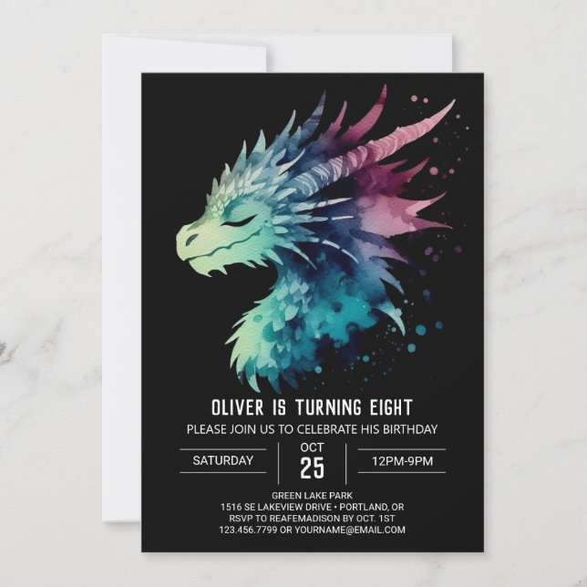 Mysterious Mighty Dragon Birthday Invitation (Front)