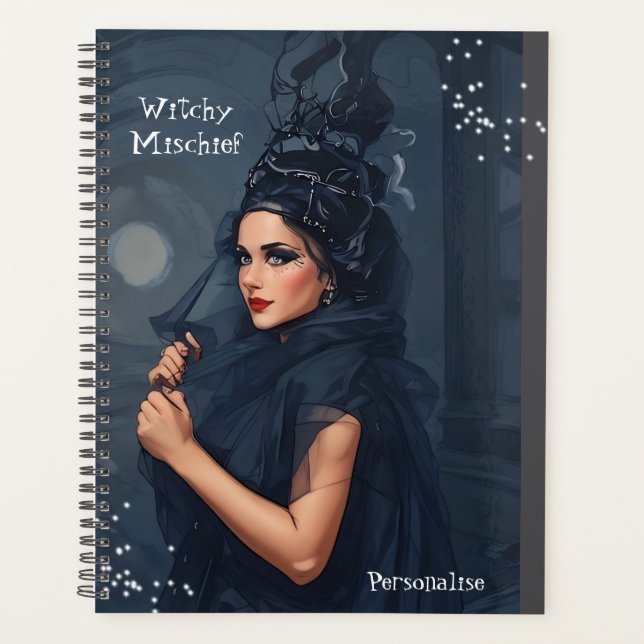Mysterious Moon Witchy Mischief Quote GrayJournal  Planner (Front)