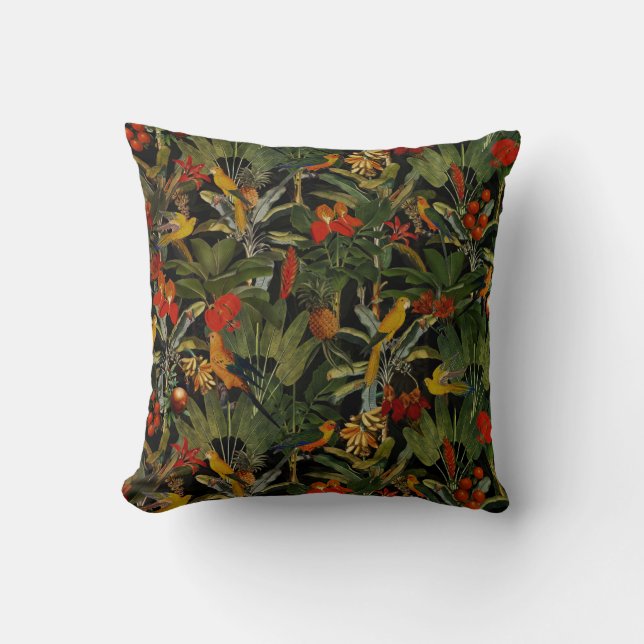 Mysterious Night Tropical Jungle Throw Pillow (Front)