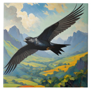 Mysterious Nomad: Colourful Swift Bird Portait  Ceramic Tile