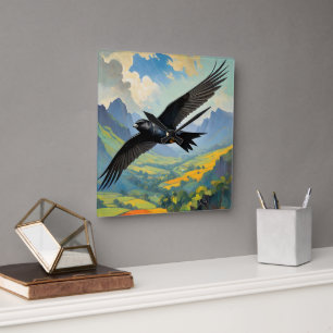 Mysterious Nomad: Colourful Swift Bird Portait Square Wall Clock