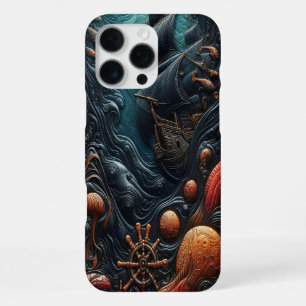 Mysterious Ocean Scene With Ship and Sea Creatures iPhone 16 Pro Max Case