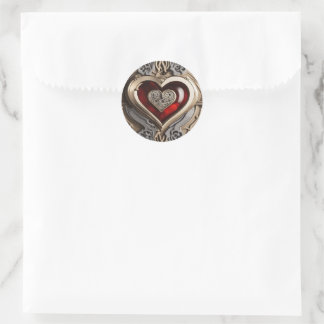 Mysterious Ornament with a red heart   Classic Round Sticker