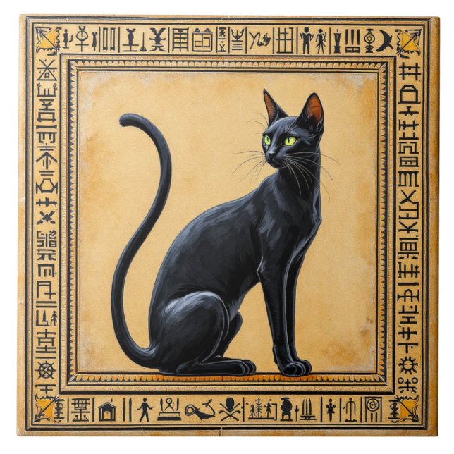 Mysterious pharaoh cat ceramic tile (Front)