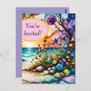 Mysterious Portal Floral Ocean Beach Invitation Postcard