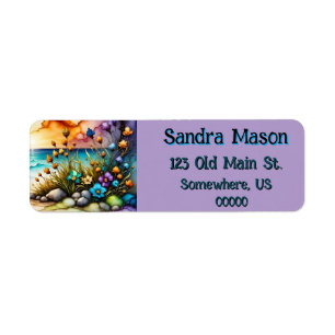 Mysterious Portal Floral Ocean Beach Return Address Label