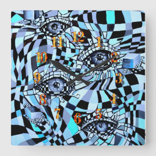 Mysterious Post Modern All Seeing Eye Watercolor Square Wall Clock