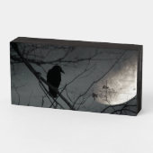 Mysterious Raven And Moon Wooden Box Sign (Angled Horizontal)