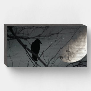 Mysterious Raven And Moon Wooden Box Sign