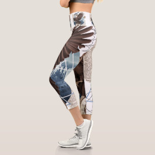 Mysterious Raven Collage – Vintage and Futuristic  Capri Leggings