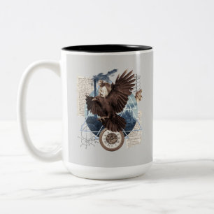 Mysterious Raven Collage – Vintage and Futuristic Two-Tone Coffee Mug