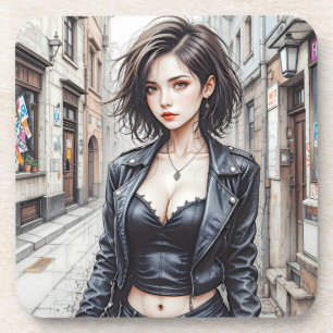 Mysterious rebel in cobbled streets coaster